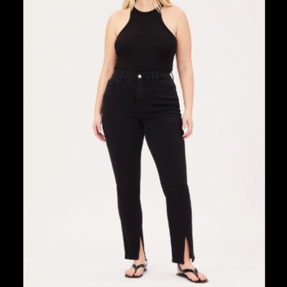 Warp + Weft MAB Slim Straight Claremont Jeans Black Size 8/29 front hem slits - Picture 10 of 10